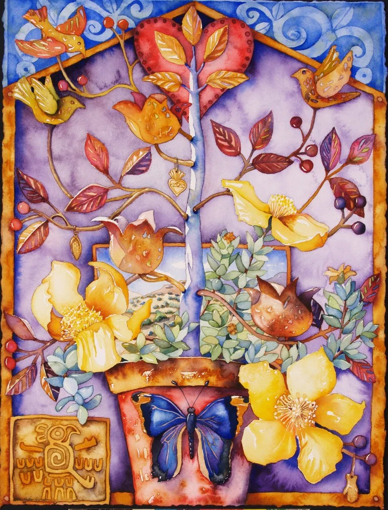 Mariposa Tree of Life watercolor 30" x 22" Collection of Vivian Varela