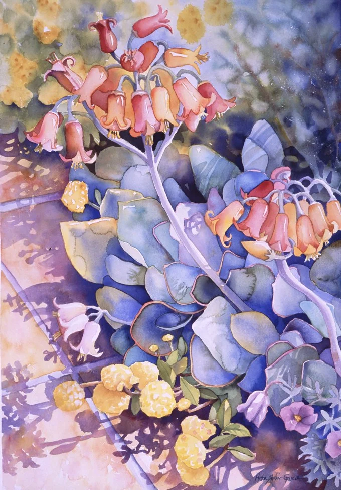 Fallbrook Adobe Garden watercolor 30" x 22" Collection of Bamboo Village Resort, Vietnam