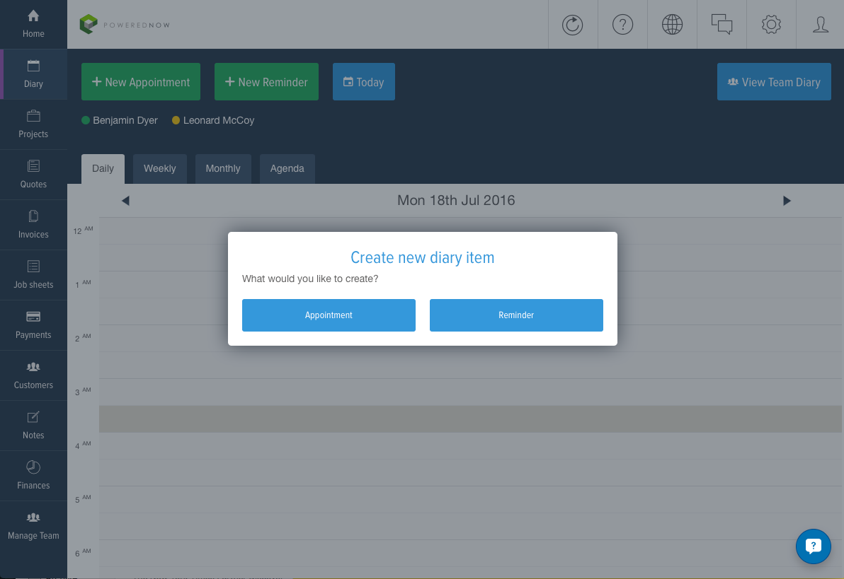 Simply click or tap to create an appointment or reminder