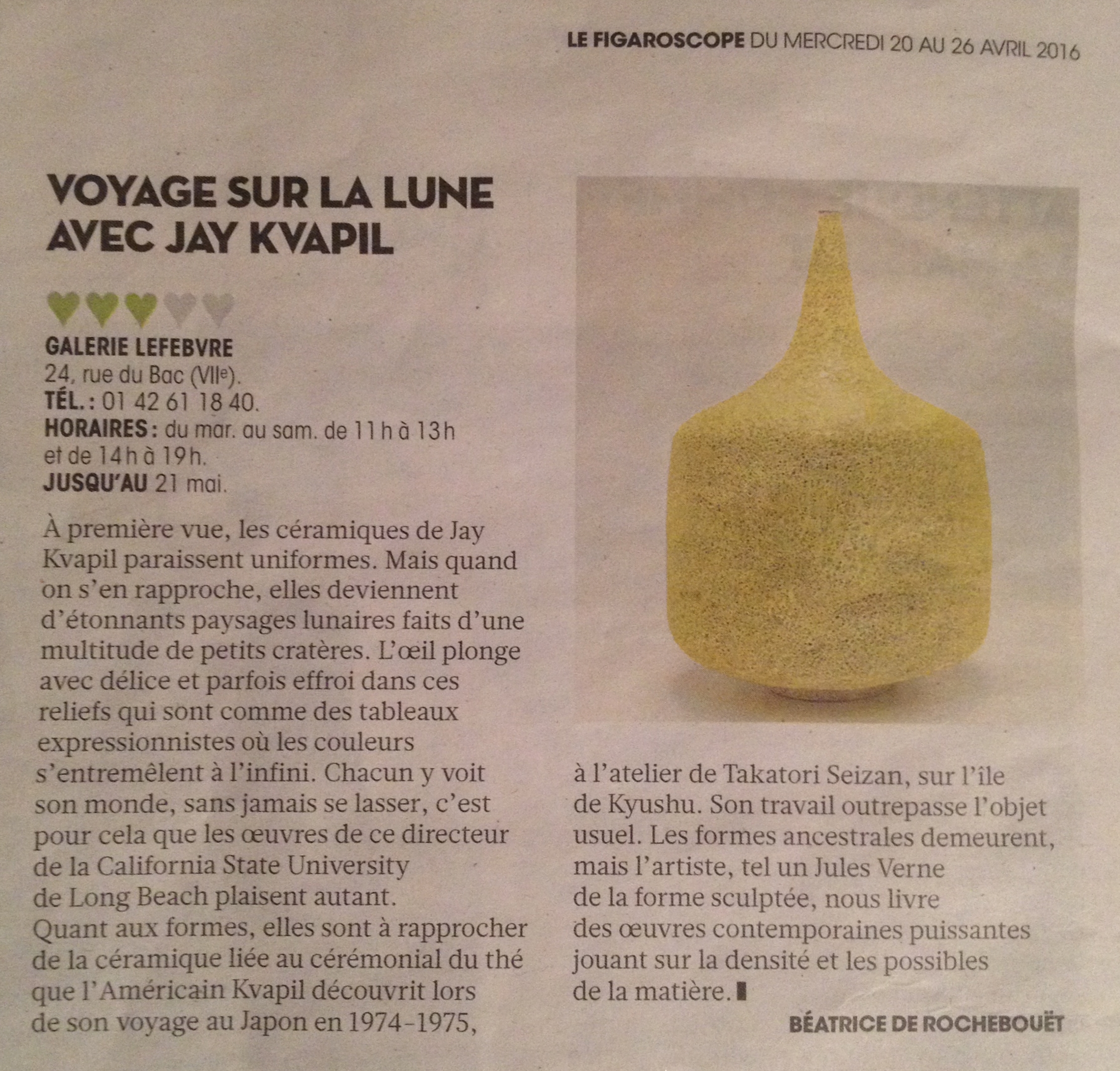 Article de Béatrice de Rochebouët dans le Figaroscope.