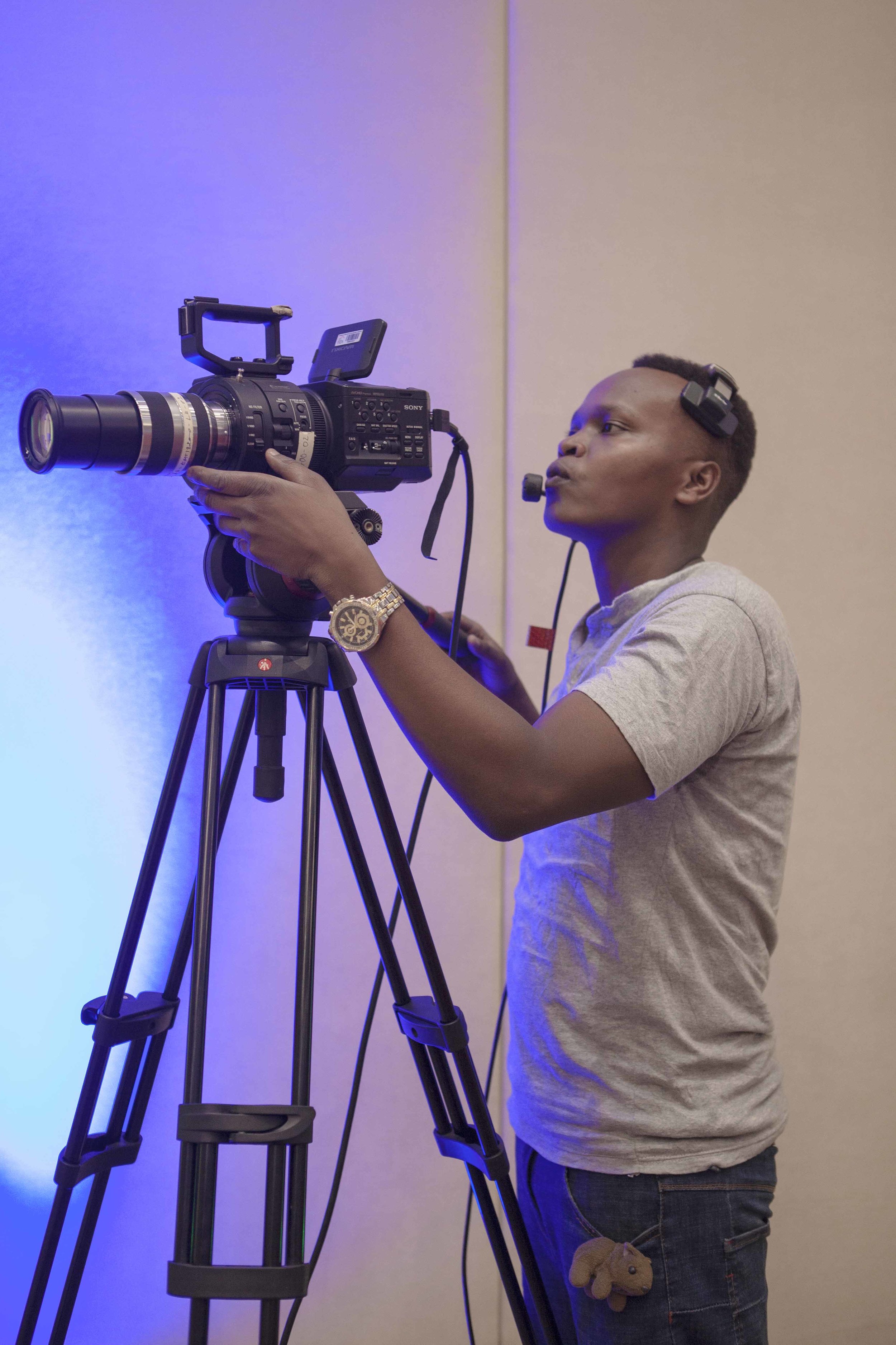 Yves, one of ADMA students setting up the Sony FS700
