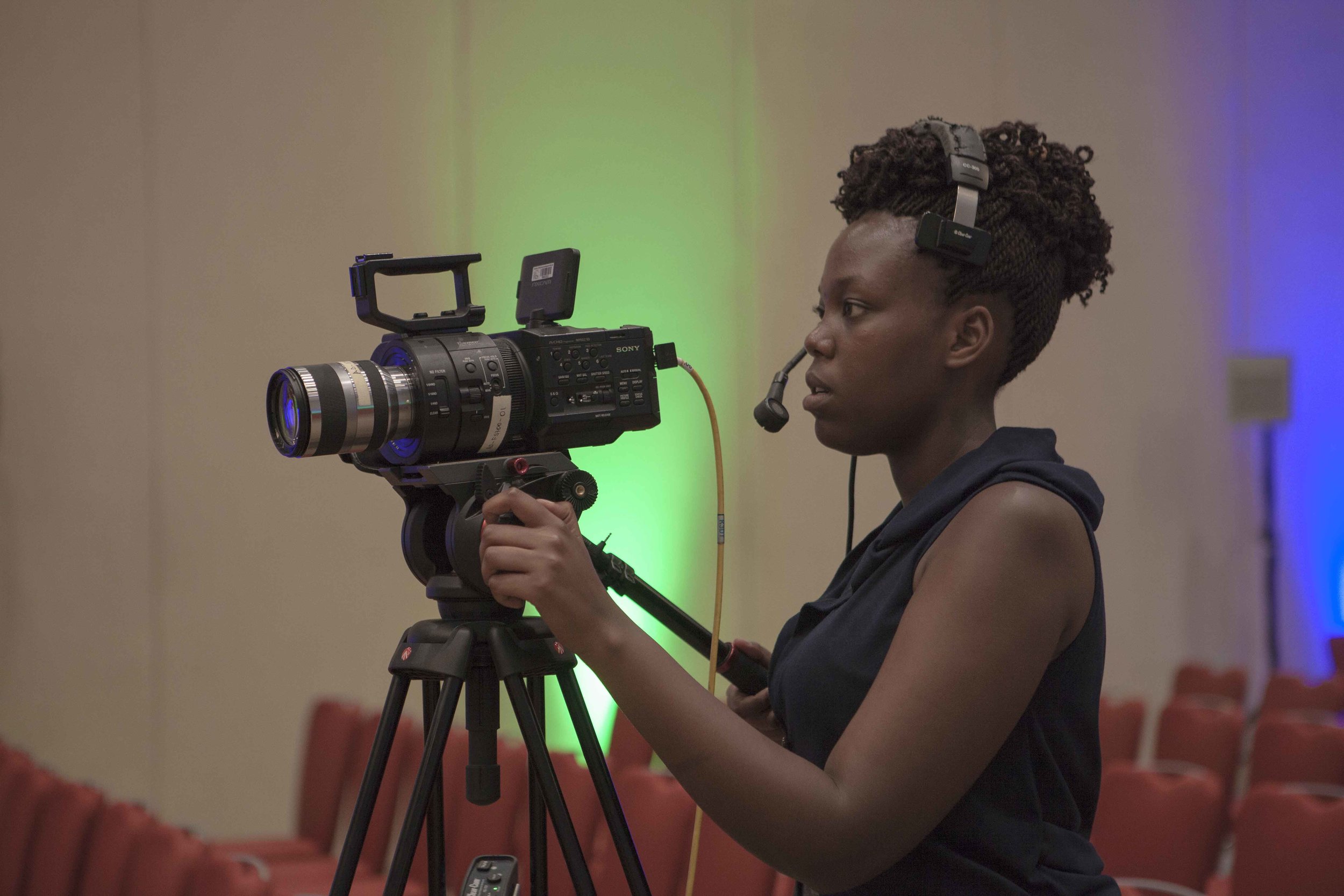 Sandrine, one of the ADMA students, making sure that the FS700 is well set