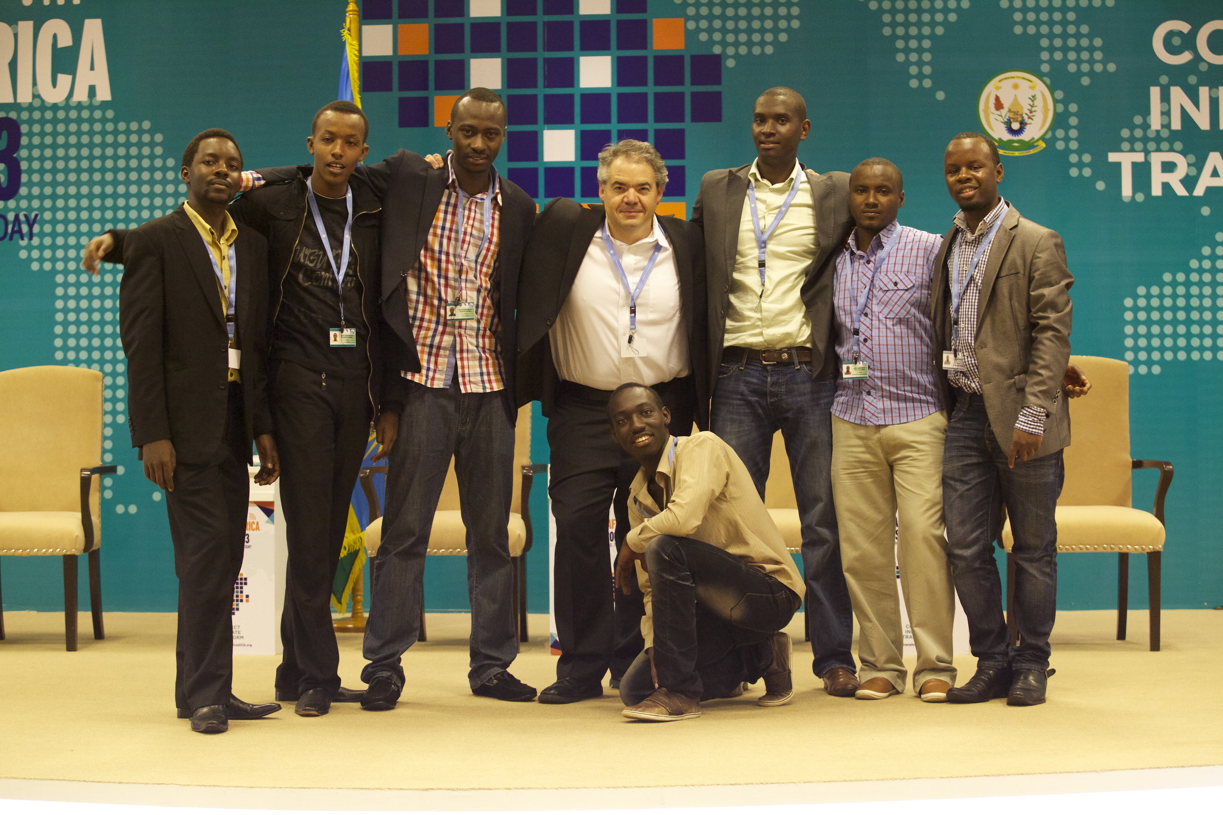 Alex with the team (left to right, Methusela, Steve, Lievain, Seth, Olivier, Clement, Blaise)