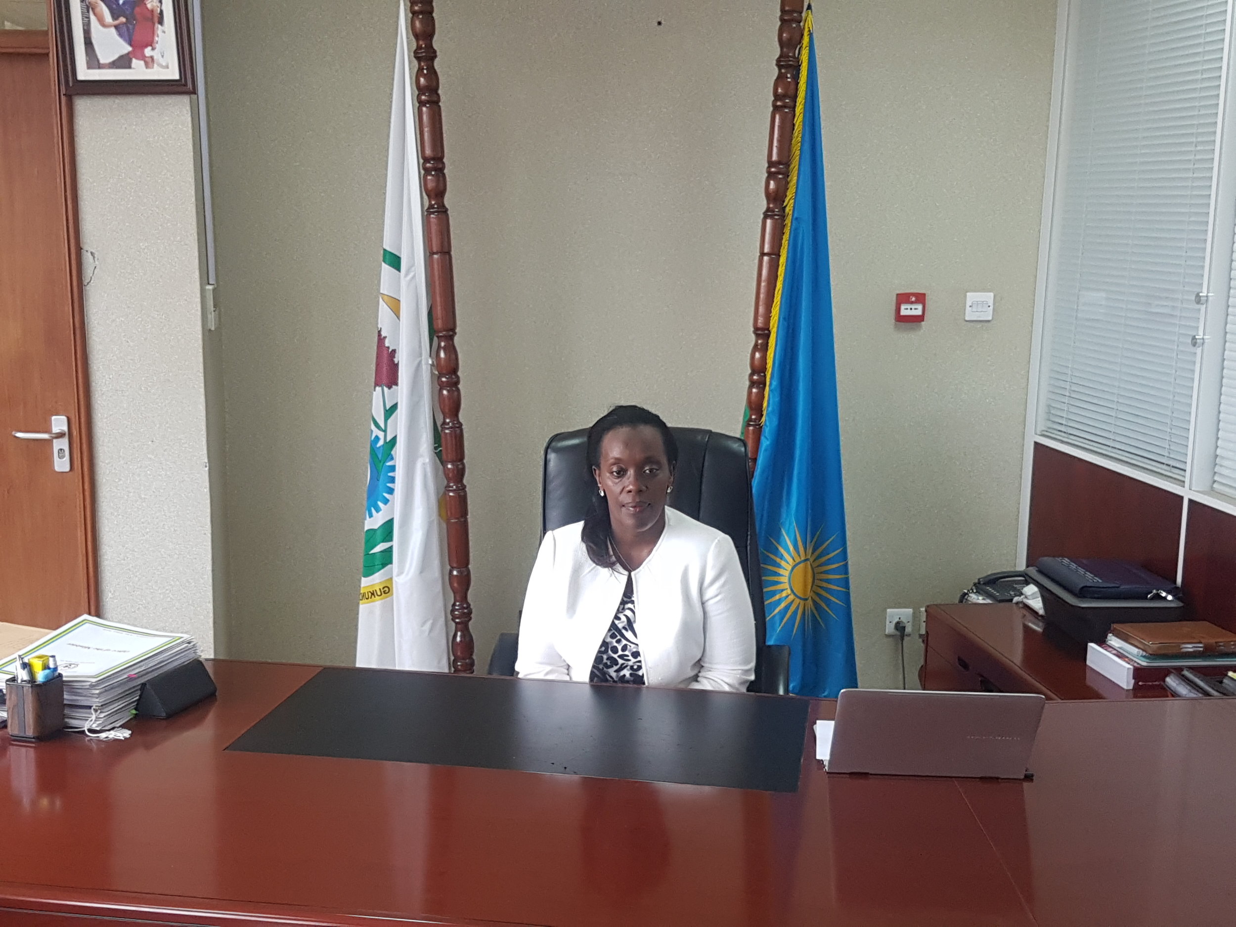 The Minister Of Health, Dr. Diane GASHUMBA, preparing for the interview.