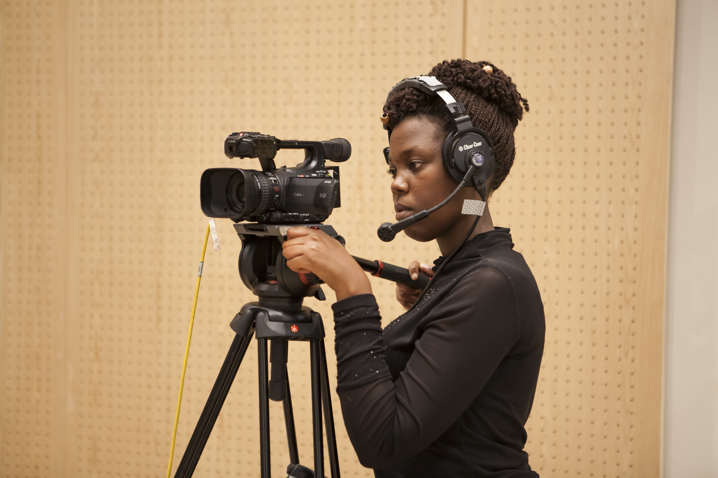 ADMA student Sandrine Iragena on Canon XF105 at WorldSkills Opening Ceremony