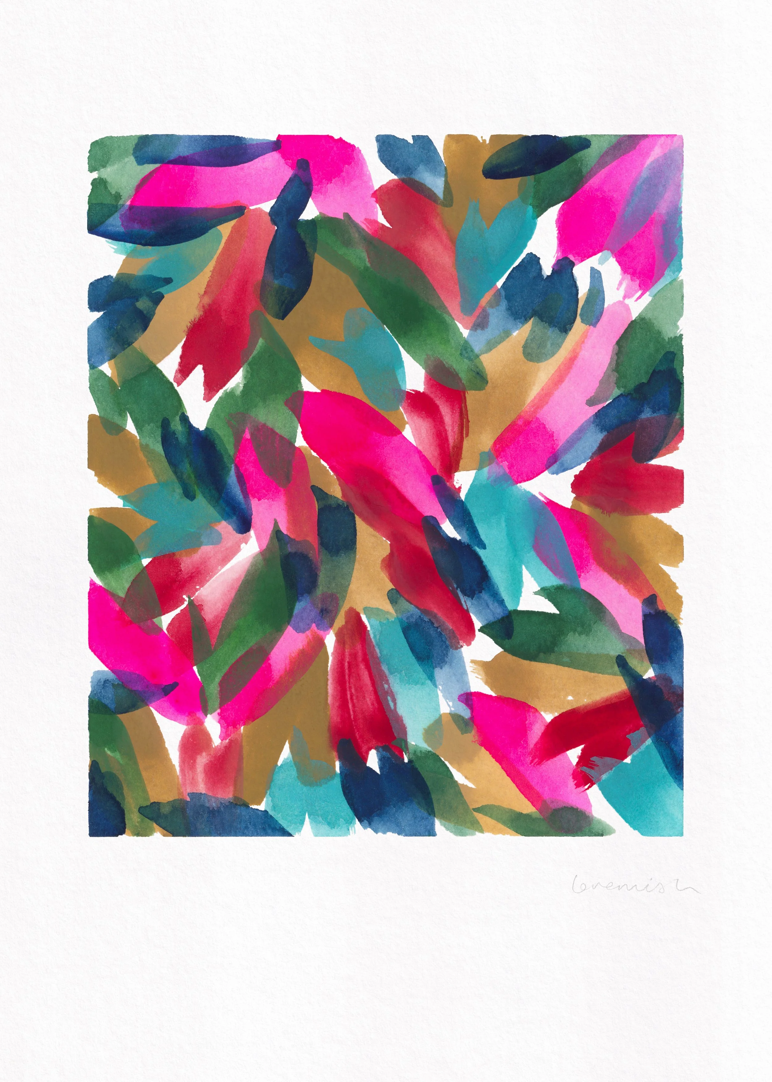 Aqua Green Indigo Gouache abstract painting
