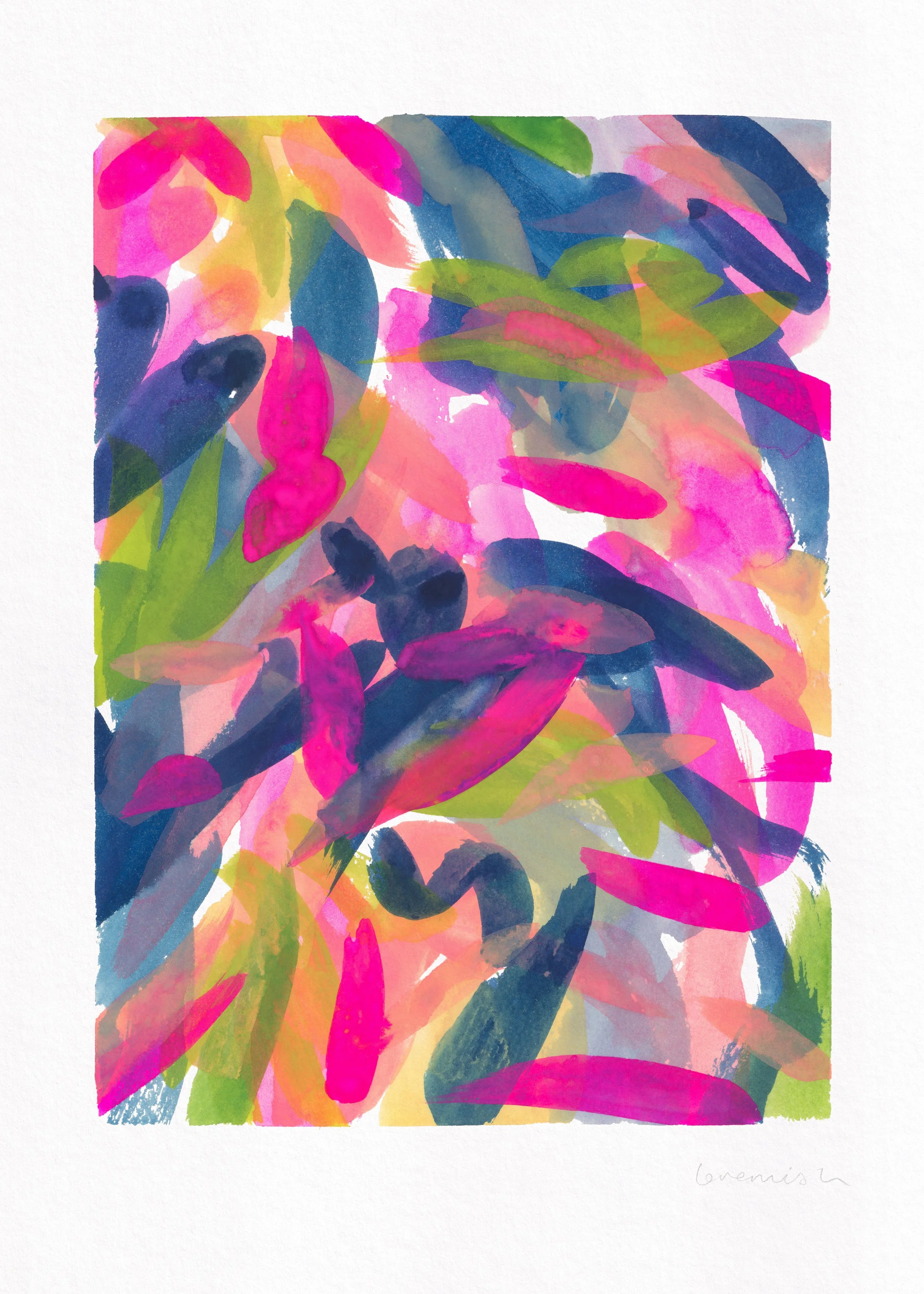 Hot Pink abstract gouache painting