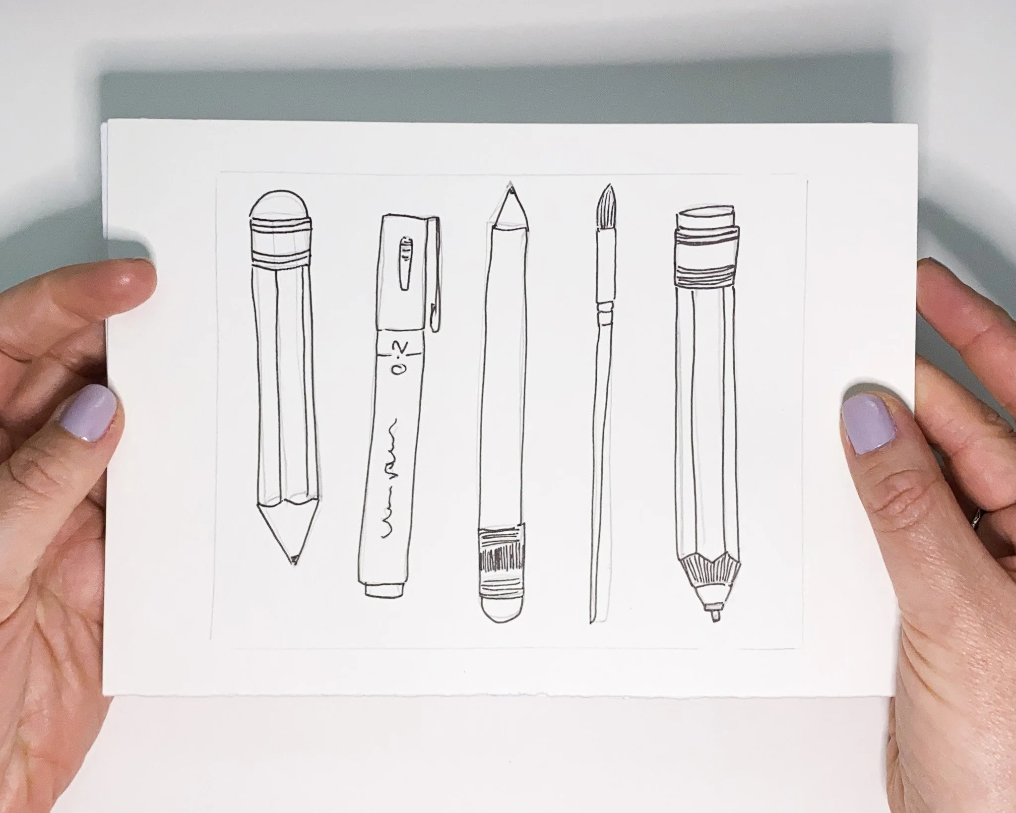 Hand drawn set of drawing implements, ink line work, pen and pencil motifs exploration for pattern design