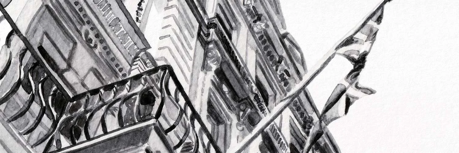 London Skies Architecture sketch watercolour Painting