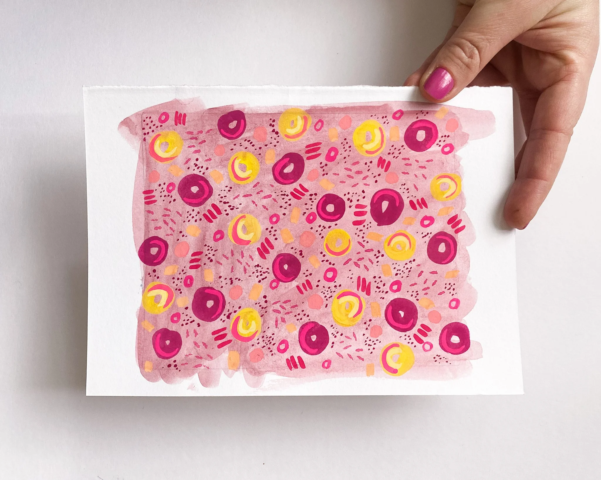 Hand-painted abstract shape study in watercolour and gouache, motif exploration for textile pattern design