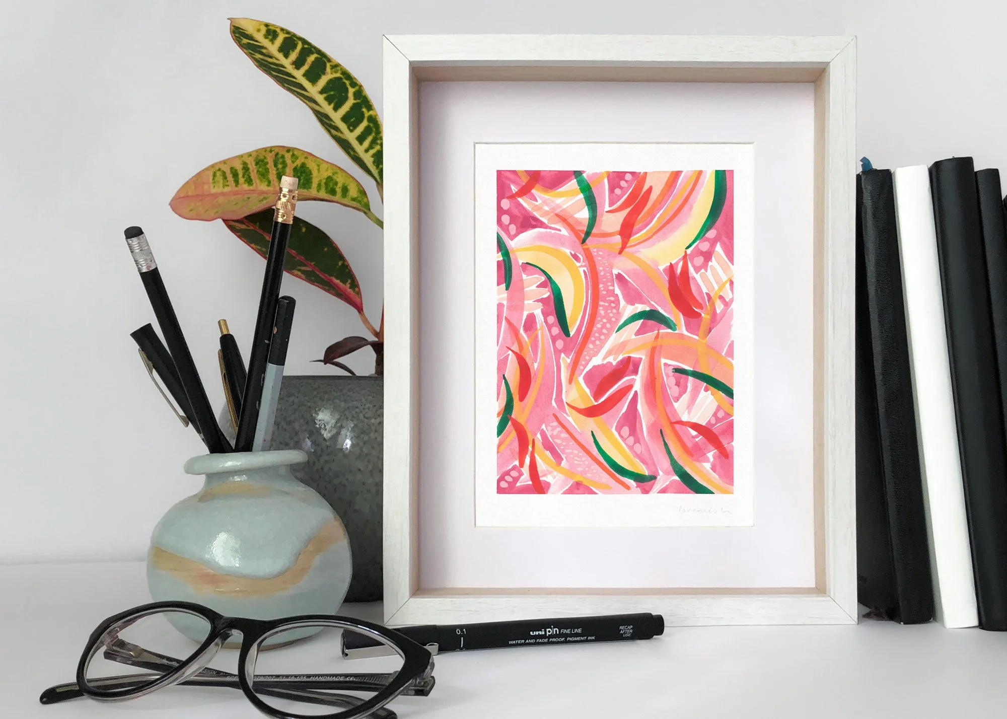 Pink Summer Bliss colour study print in frame