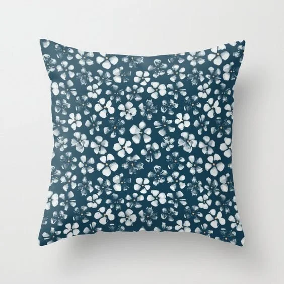 Indigo and white floral pattern pillow - society 6