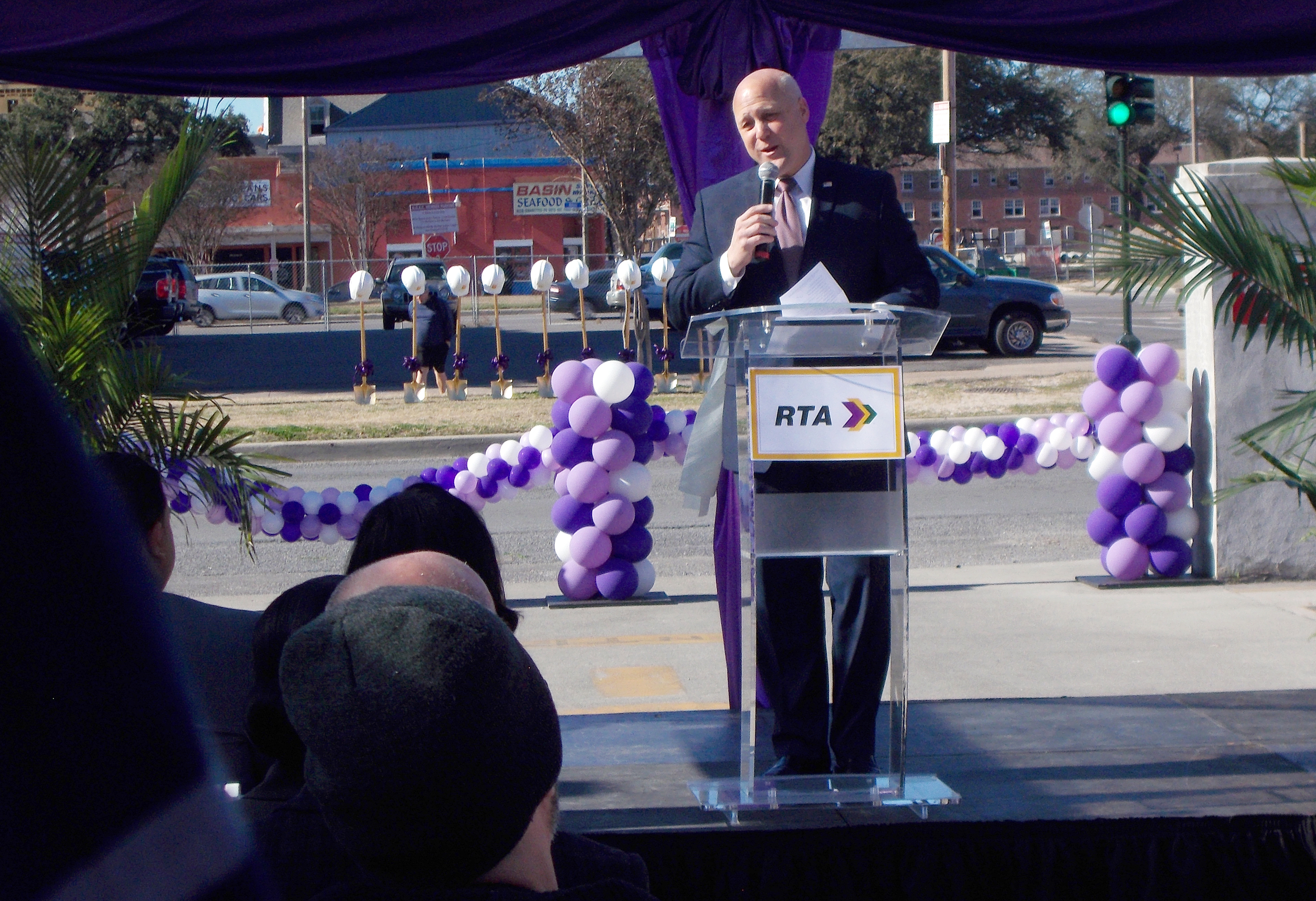  New Orleans Mayor Mitch Landrieu gives a speech at the ground breaking ceremony for the Regional Transit Authority's Rampart Streetcar Line Wednesday, January 28, 2015.&nbsp; 