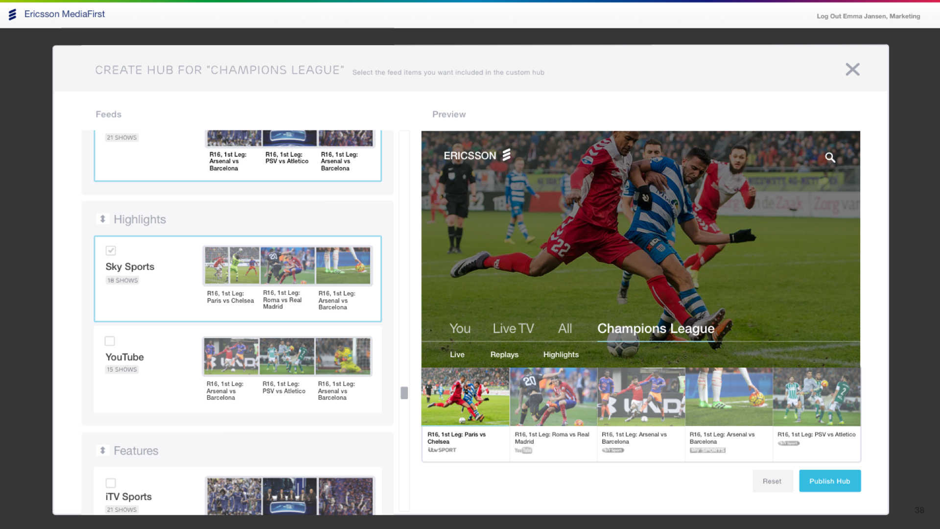 In this use case, the custom hub allows an operator to create a network based on the most popular titles.