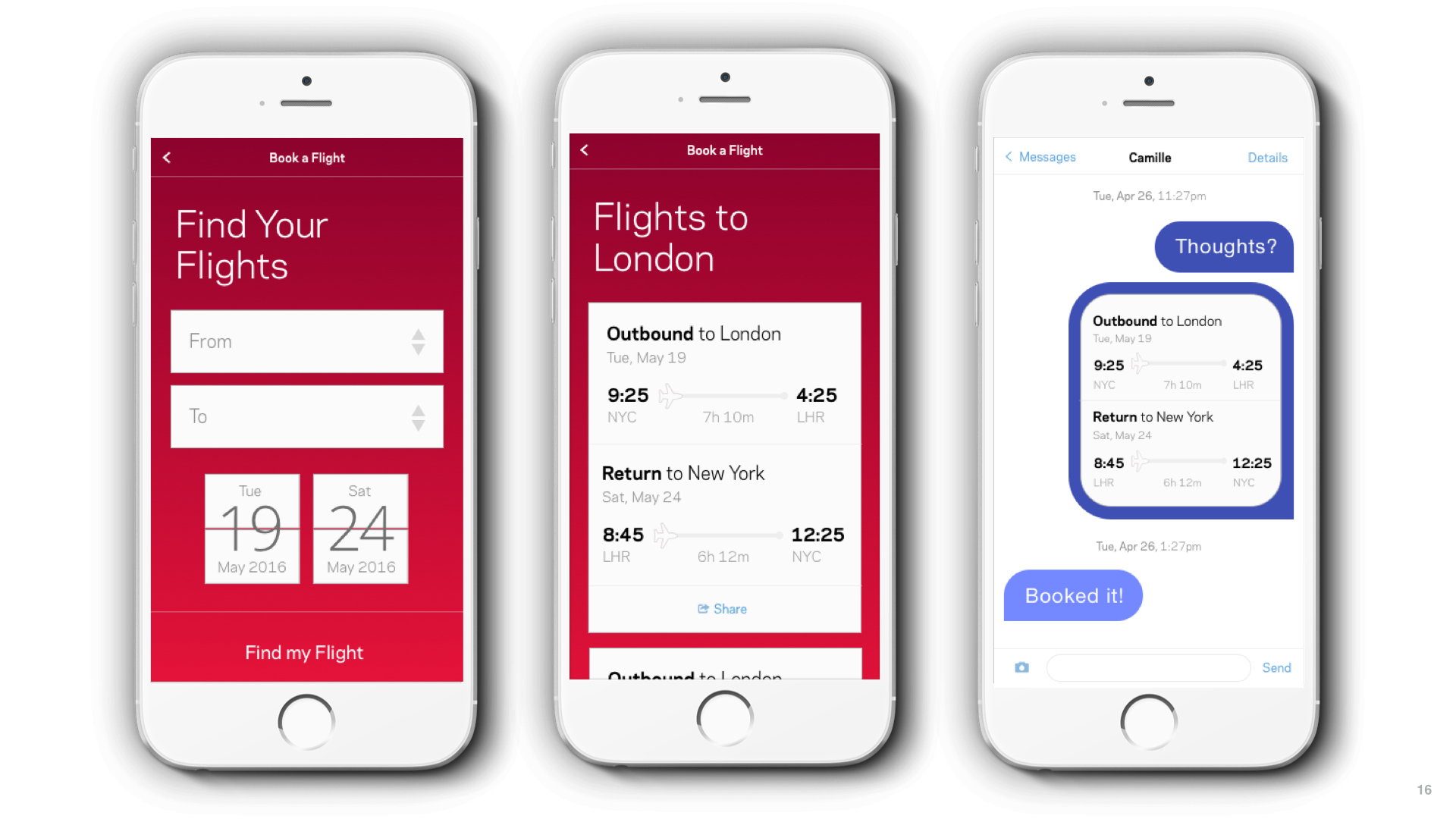 Only the most essential details are provided to create your flight cards, which can then be shared via messaging to decide on the best trip with your travel companions.