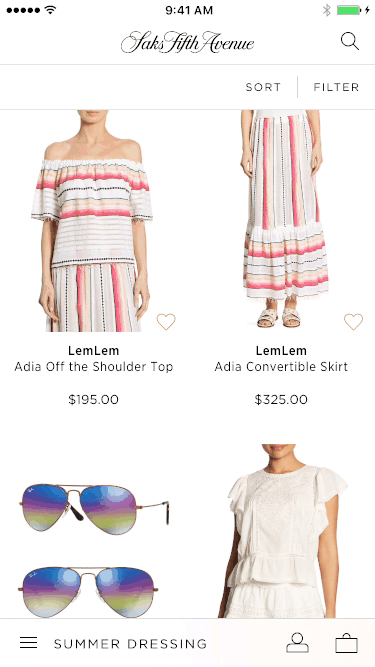 Alongside the iMessage app, I designed a shortcut feature within the Saks iOS app to add any product to a collection - long press from the product array to add an item to an existing collection, or create a new one.