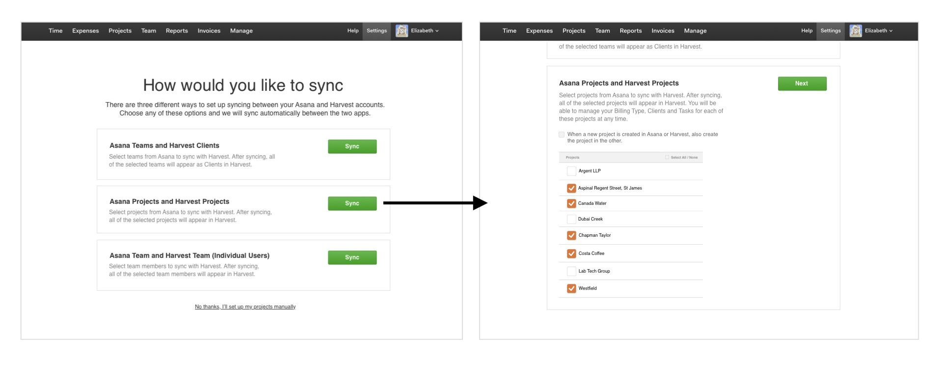 Syncing projects and people in Harvest