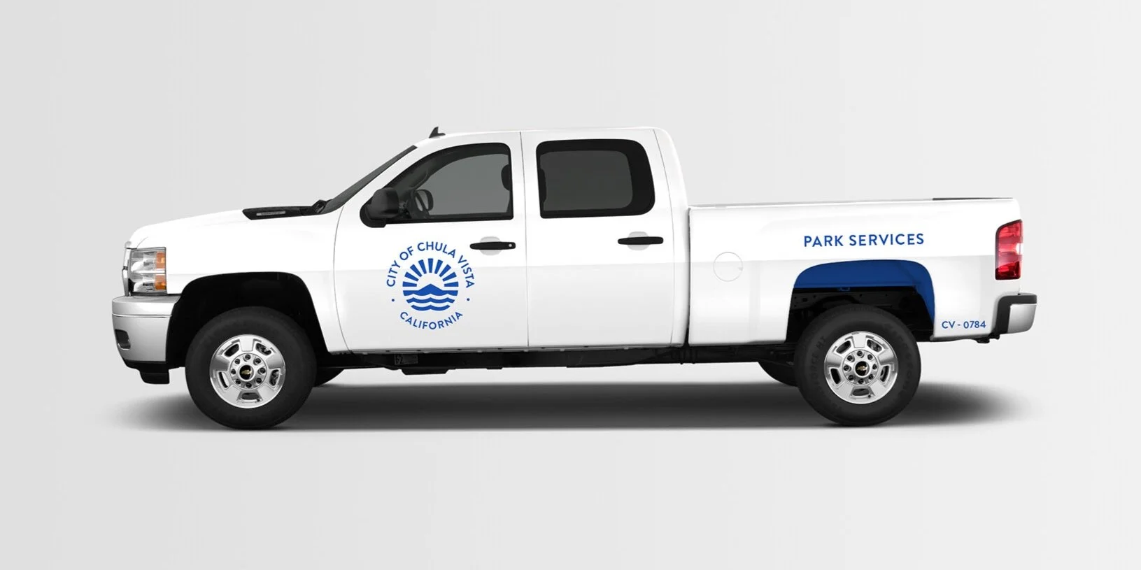 City of Chula Vista white work truck with branding on door.
