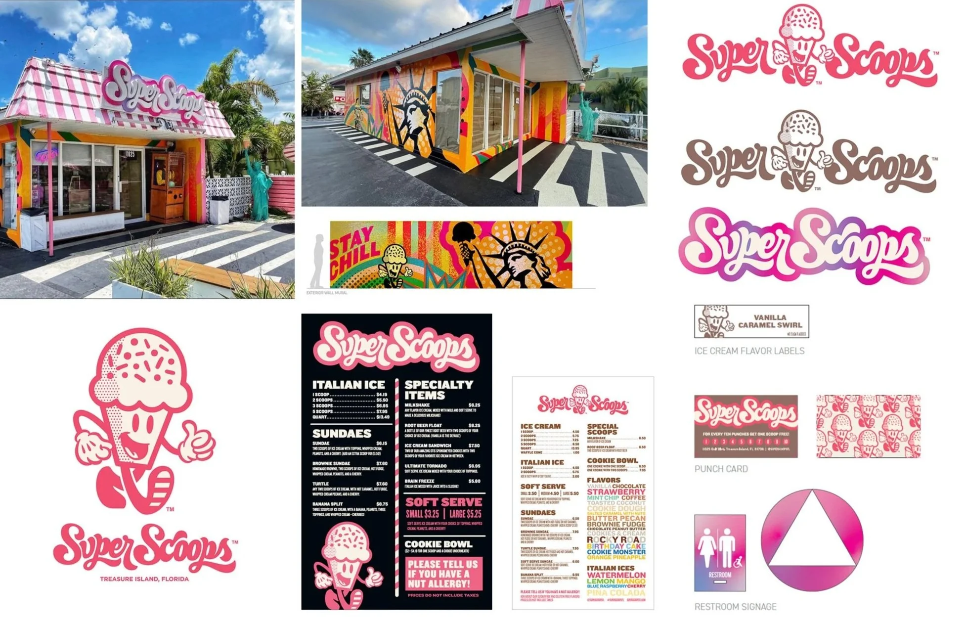 Super scoops complete brand expression from wordmark, mascot, wall graphics, menu and ADA signage