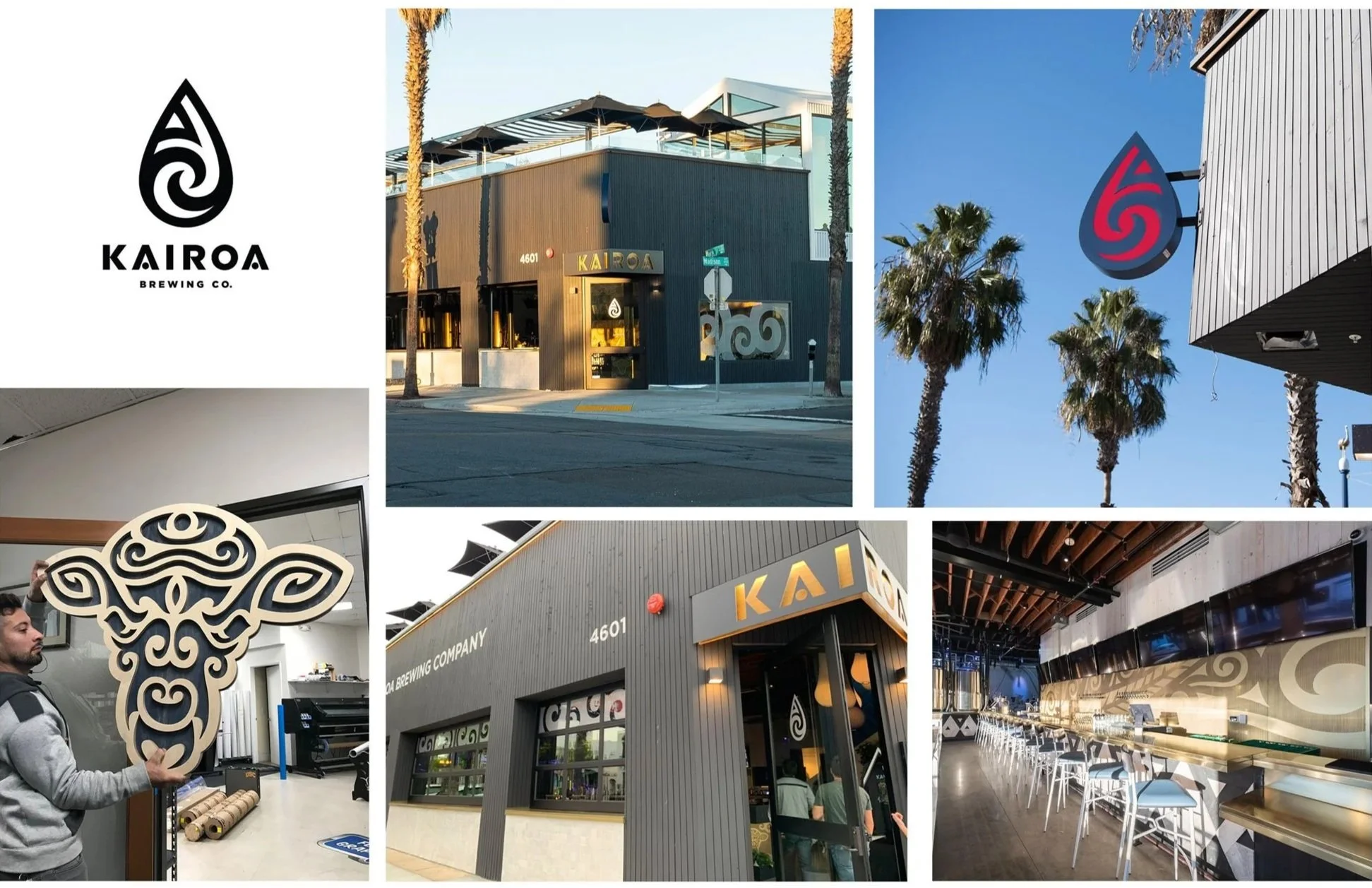 KAIROA brewing company logo design, signage and brand identity