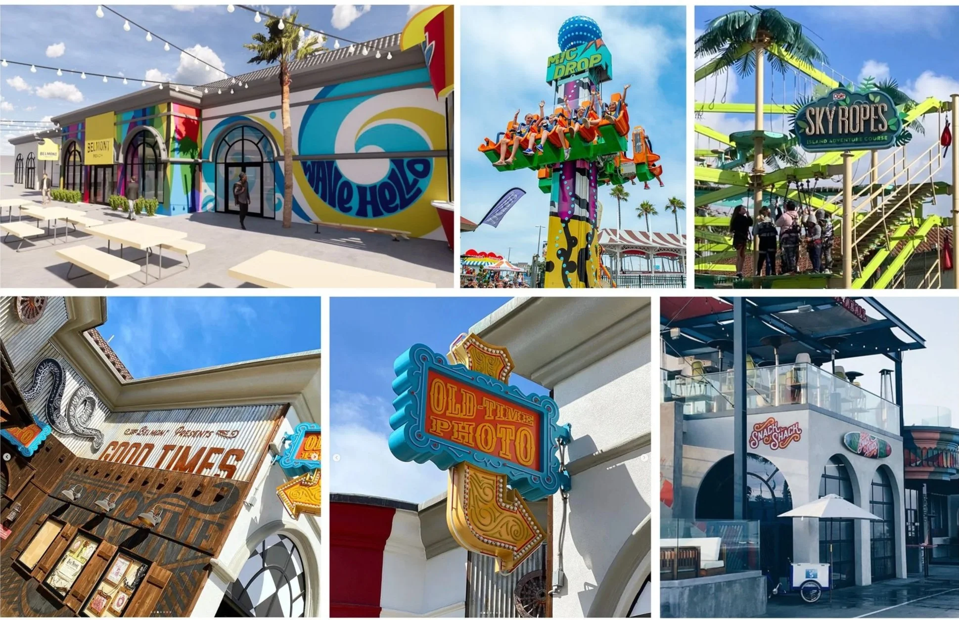 Belmont park various signage projects exploring different styles from wall graphics, signage and ride wraps