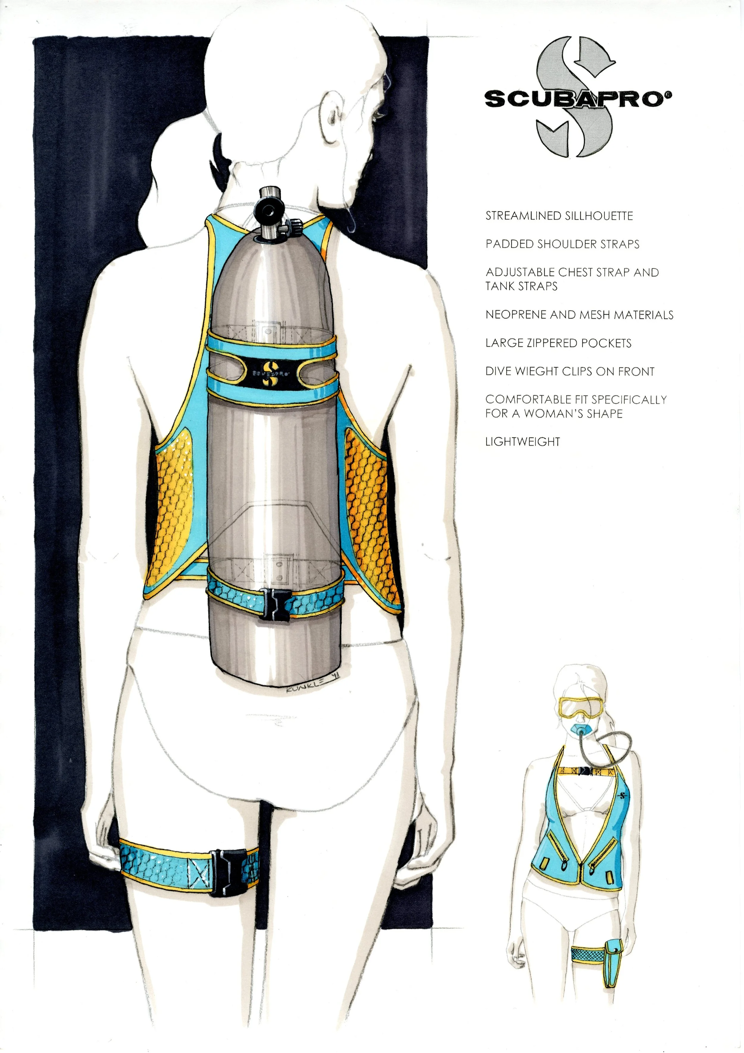 SCUBA gear project - marker, colored pencil, & pen (2011)