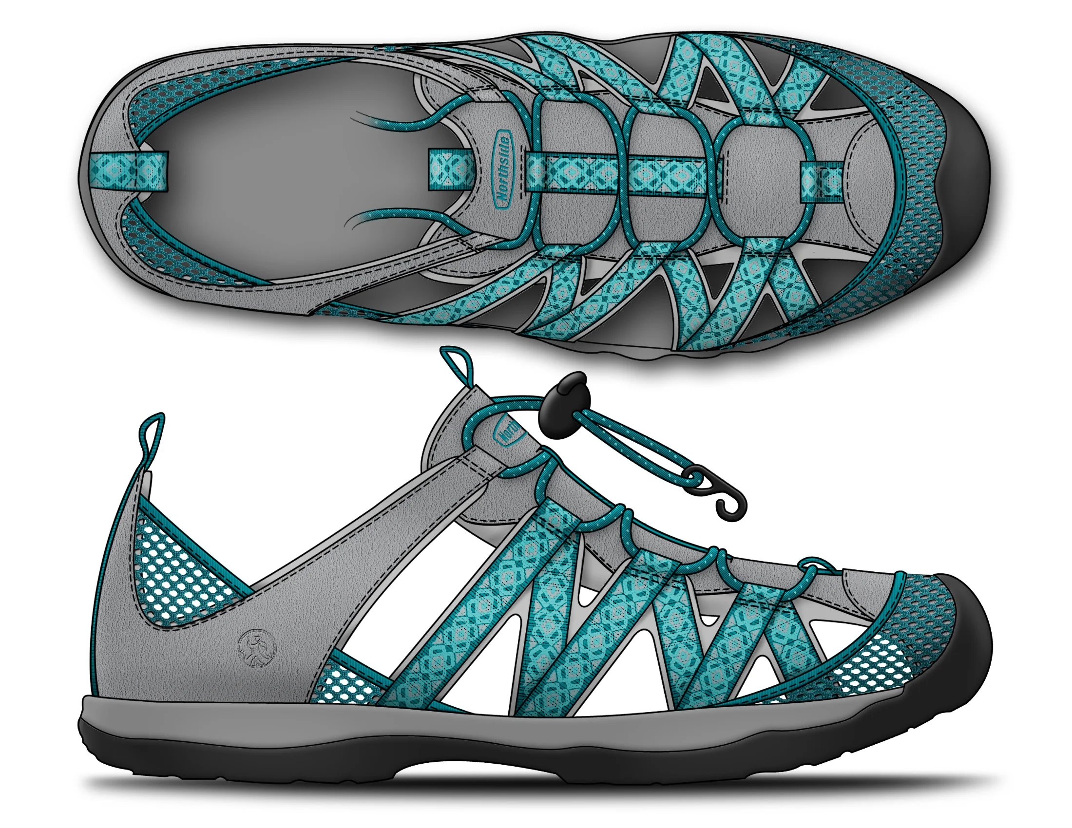 mockups of 3 colorations to show design intent & materials - PU upper with nylon webbing lace loops & mesh accents - for the Spring/Summer 2018 line