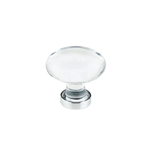 12986402US26 Hampton oval crystal knob 1-3/4in shown with polished chrome base. Available in seven finishes.