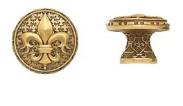 2518537-FG Fleur de Lis knob 1-5/16" diameter. shown in Florentine Gold plate. Available in multiple finishes.