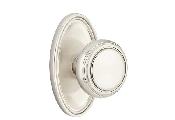 1298120-NW-US15 Norwich knob oval rosette. Shown in satin nickel. Available in all functions and many other finishes.