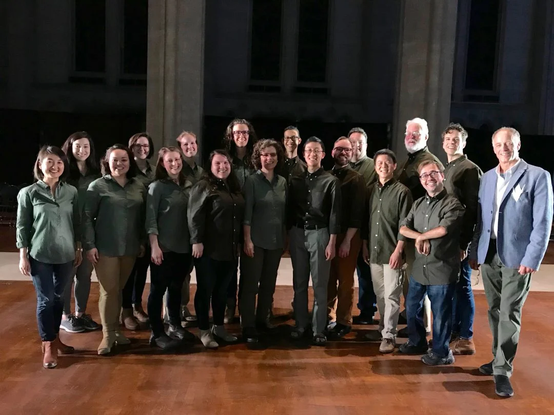 Volti San Francisco, vocal ensemble Left to right: Yuhi Aizawa Combatti, Andrea Mich, Kristina Blehm, Colby Smith, Alice Del Simone, Lindsey McLennan Burdick, Rachel Rush, Celeste Winant, Monica Frame, Tim Silva, Eric Tuan, Jacob Thompson, Ben Barr, Sidney Chen, Philip Saunders, Joel Chapman, Peter Dennis, Robert Geary.