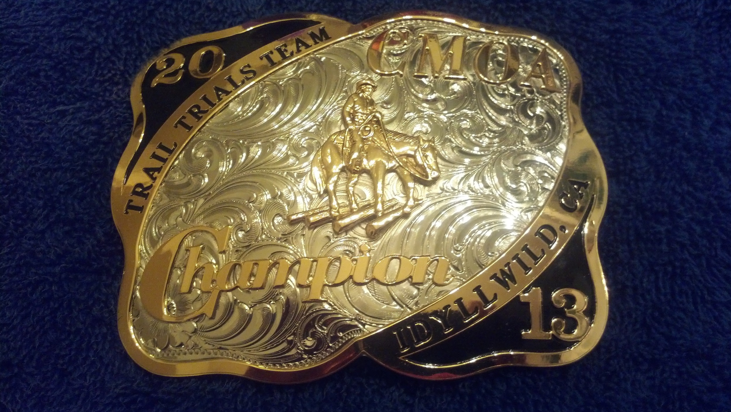 The champion belt buckles which were presented to the winning team