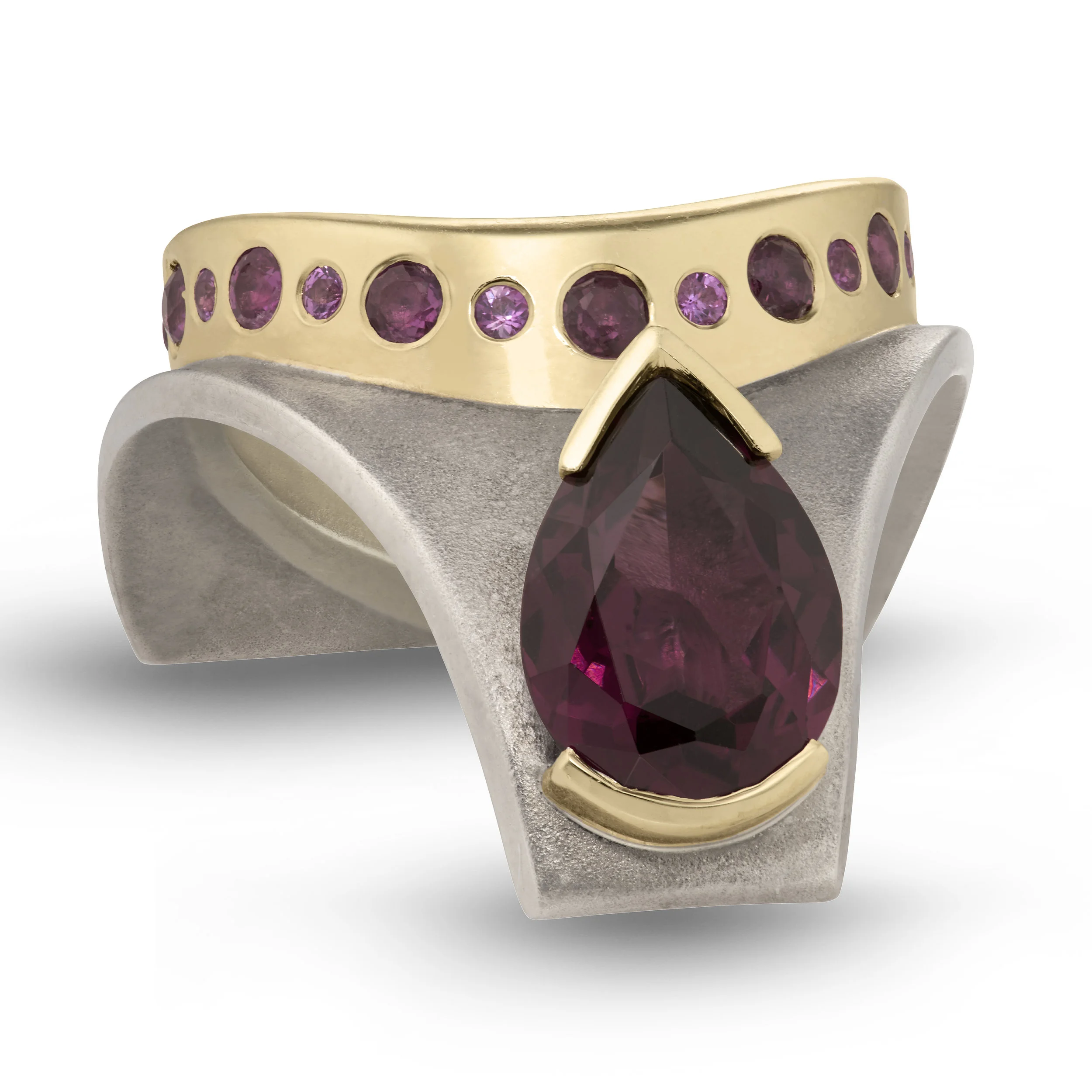 Royal Bent Ring With Rhodolite & Pink Tourmalines