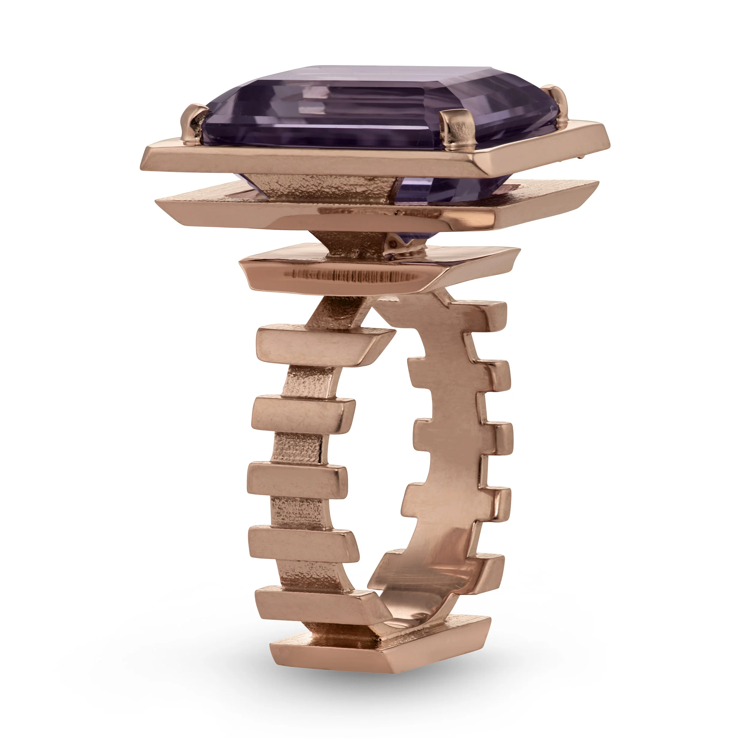 Sliced Pyramid Ring With Colored Stone