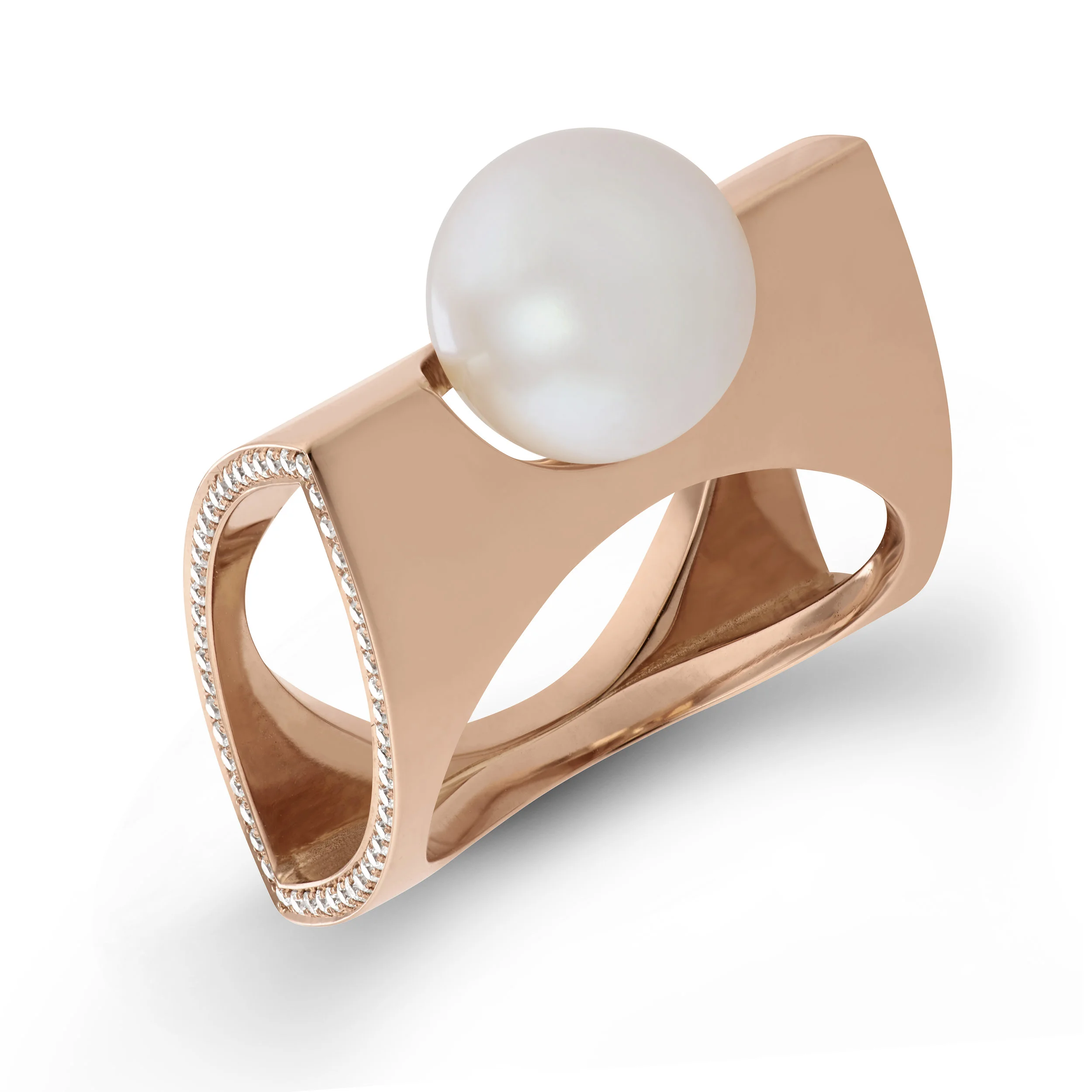 Pillow Pearl Ring With Diamonds