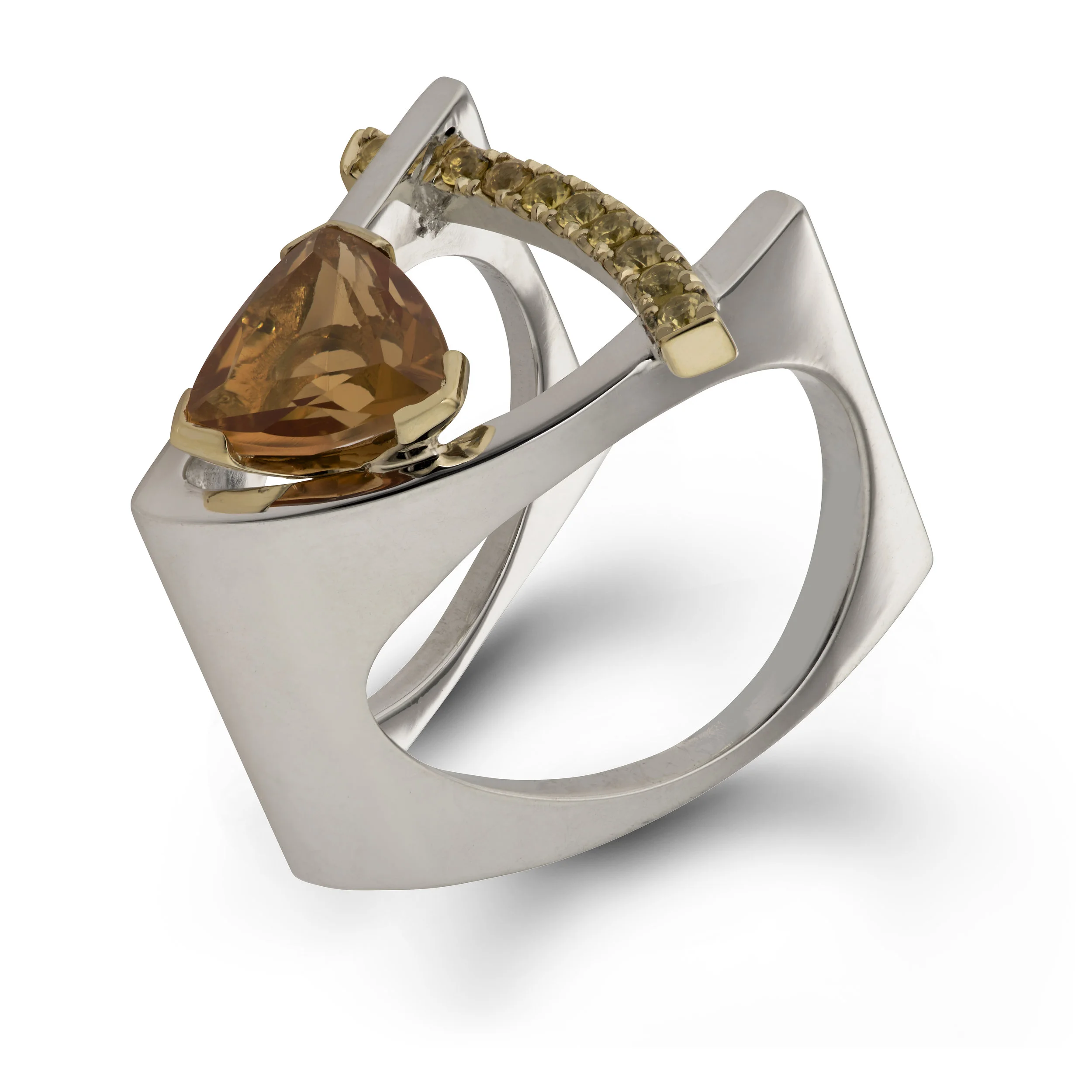 Angle Trillion Ring With Citrine & Sapphires