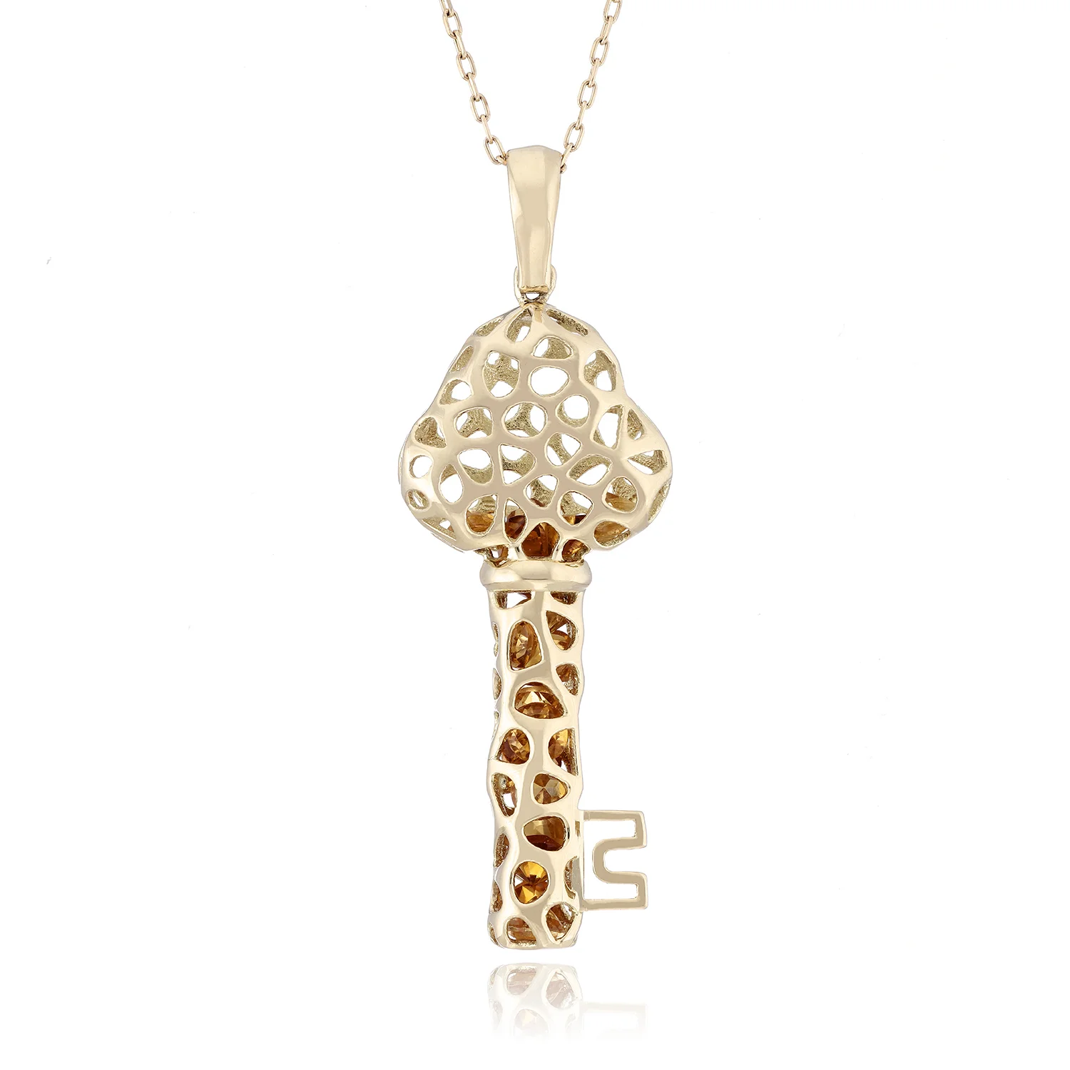Key Charm Necklace With Citrine