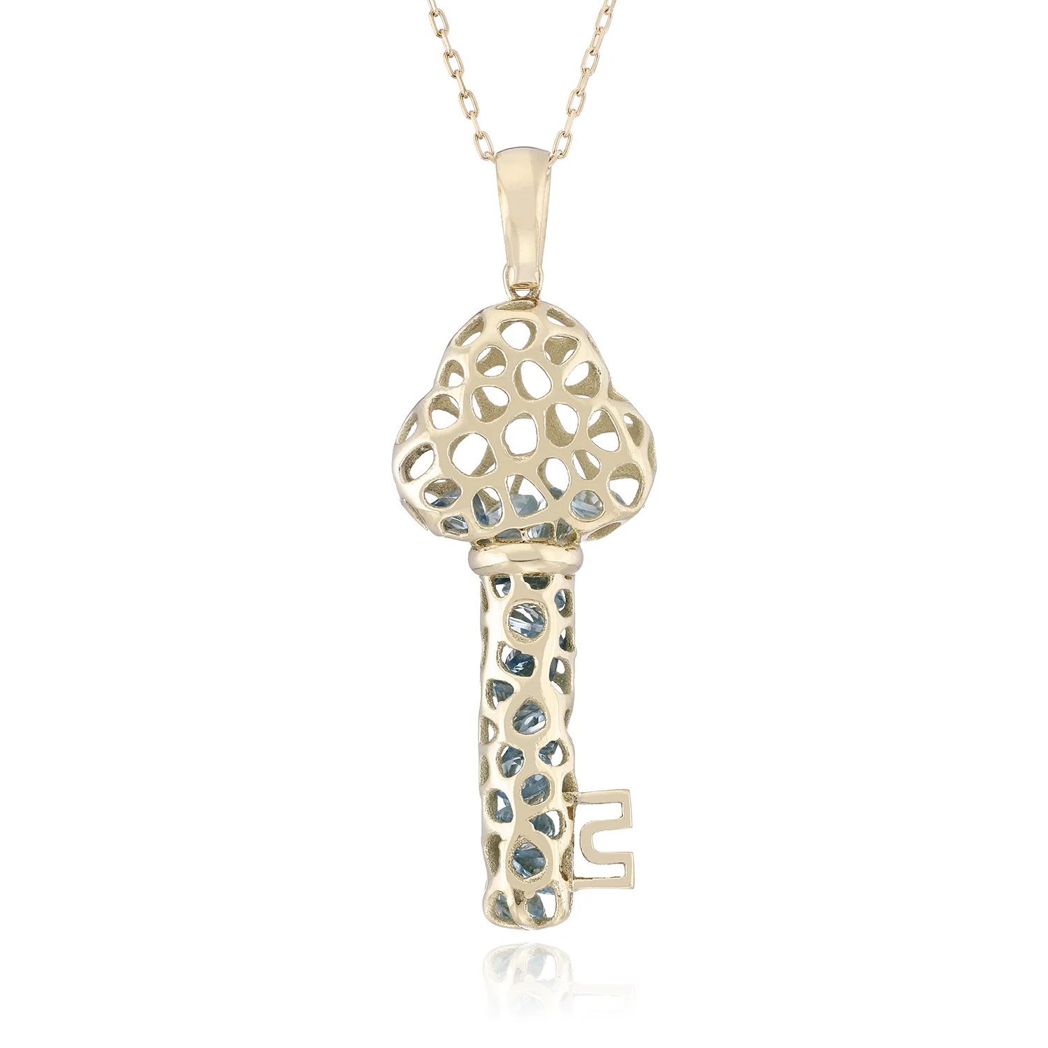Key Charm Necklace With Blue Topaz