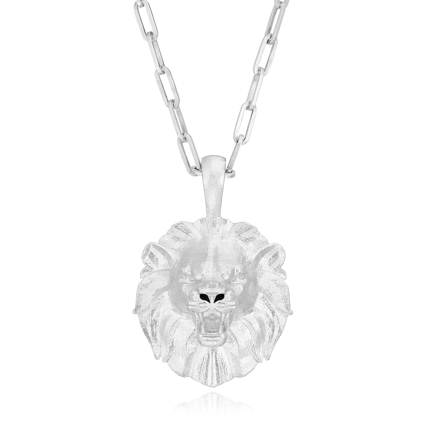 Massive Silver Lion Head Charm Necklace