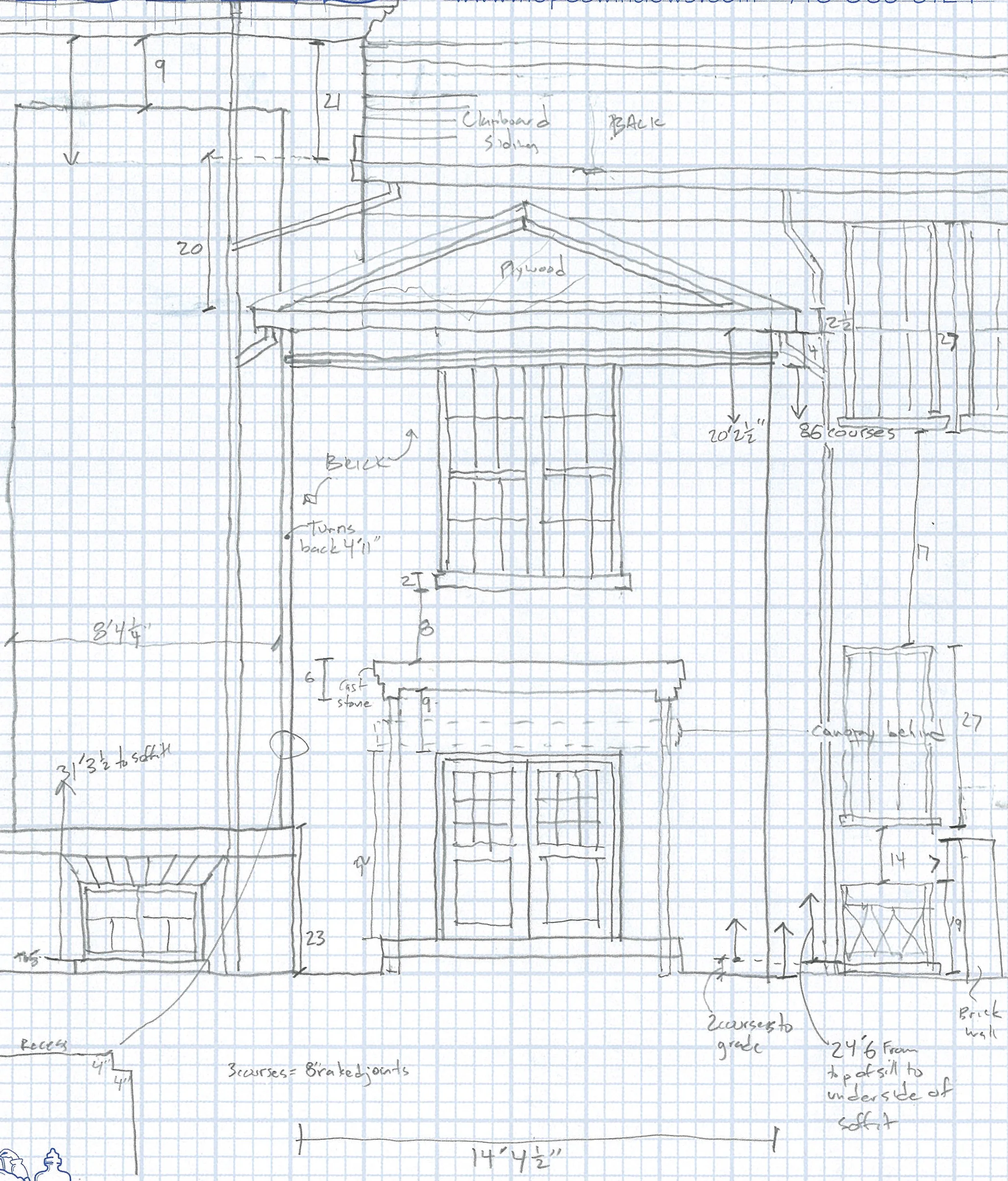 This image is a field drawing of an existing historic
building. 