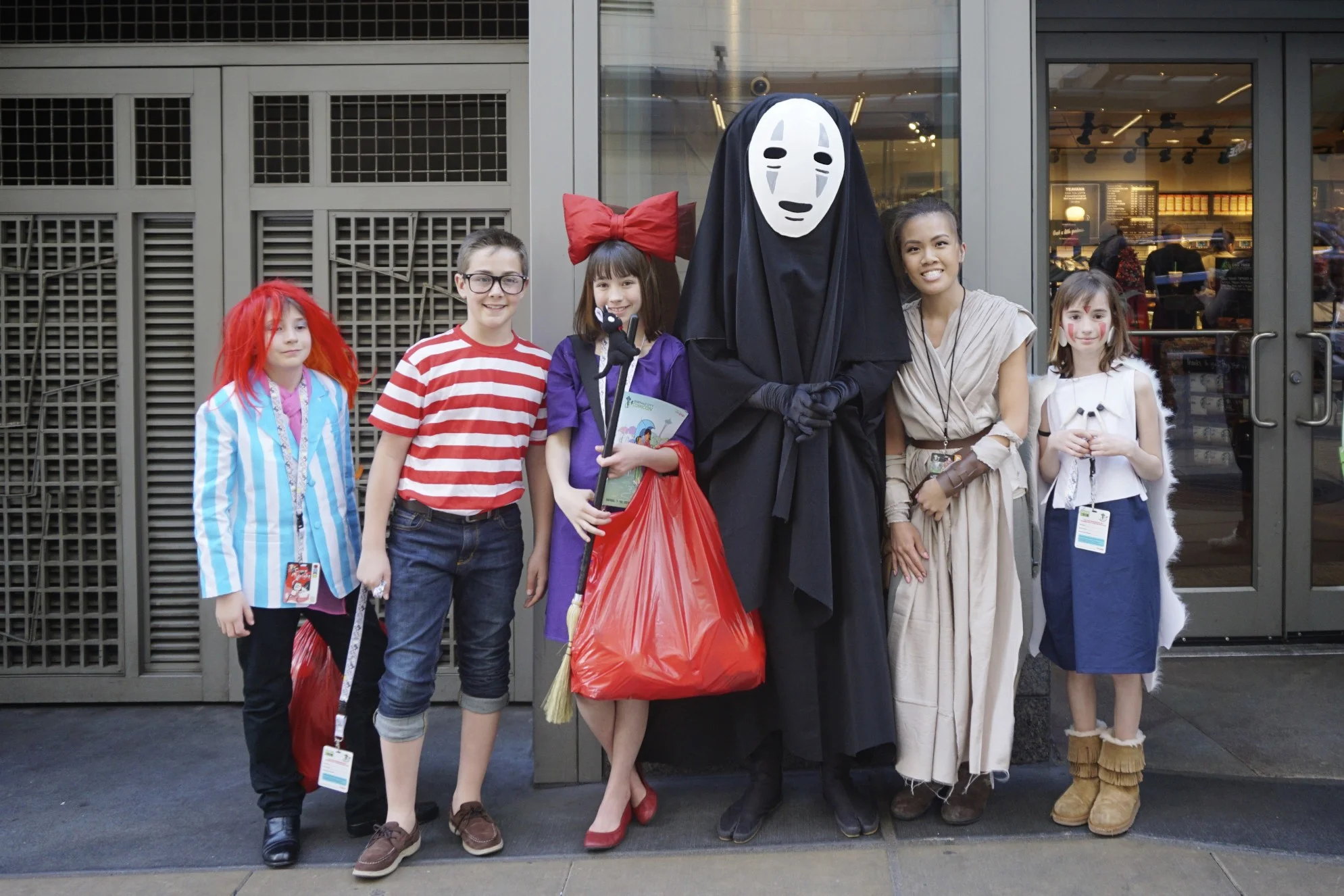 Family of Miazaki characters! (Mom, aka Tomagi, was inside getting them Starbucks, as they should in Seattle).