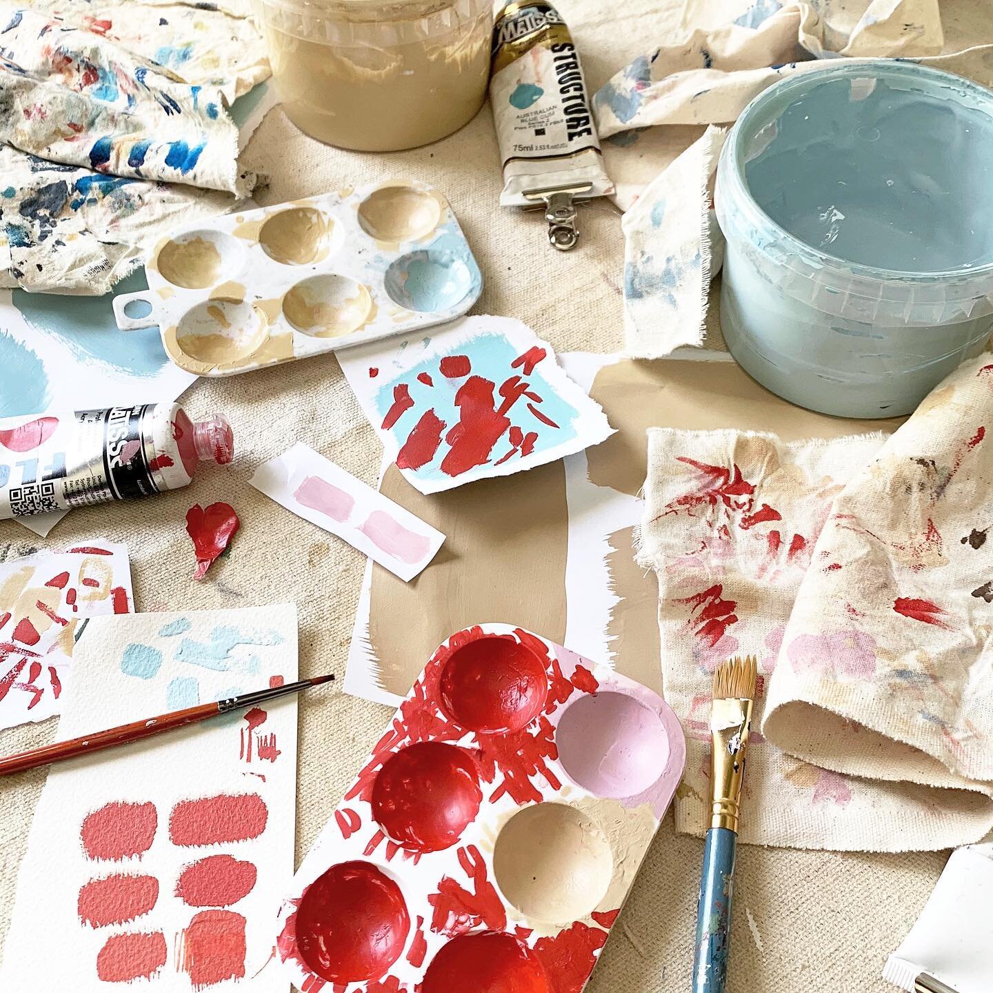 PRETTY. MESSES. 
Working on some new little paintings that will be available soon in the online store. Here&rsquo;s some of the pretty mess that&rsquo;s taking over the studio as they come to life.