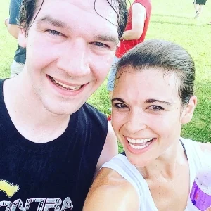 Here we are after the last race I had him do with me 'for fun,' during a heat wave.  It was so hot that they turned the timing devices off so that no one would get competitive and pass out.
