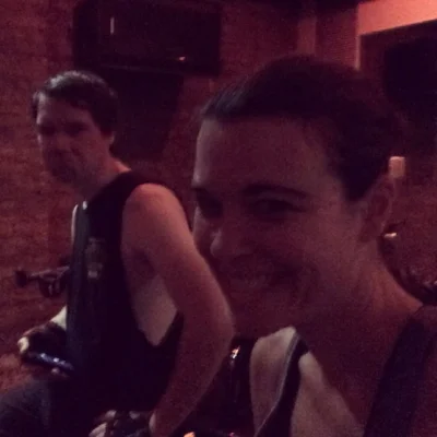 Having convinced my husband to join me for a 6am indoor cycling class. Note his joy.