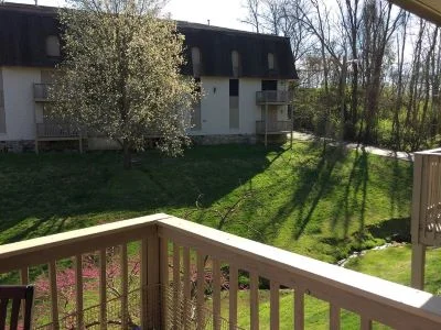 View of our old balcony from our new balcony.