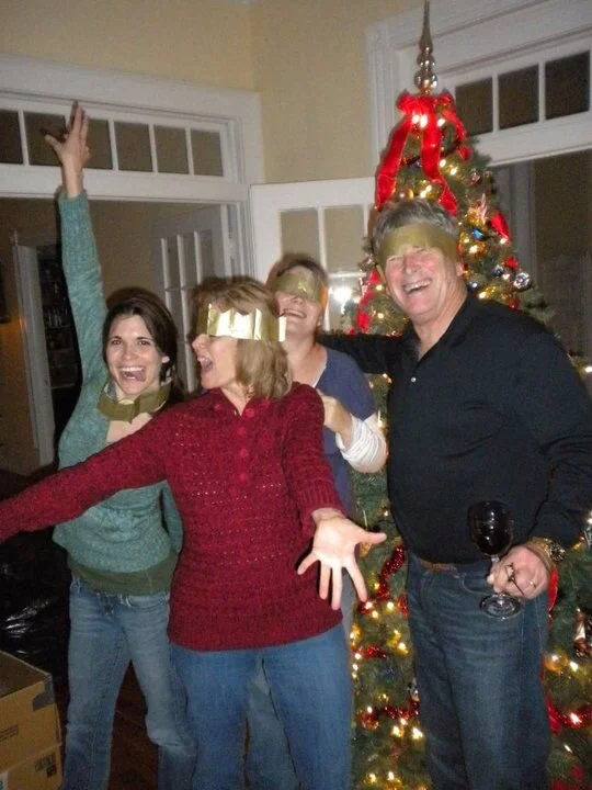 One year we went to my sister’s for Christmas. Christmas cracker hats are a tradition I brought back from England. Whenever we can find the crackers.