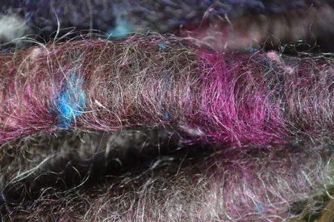 English Leicester (some dyed pink) with silk noil