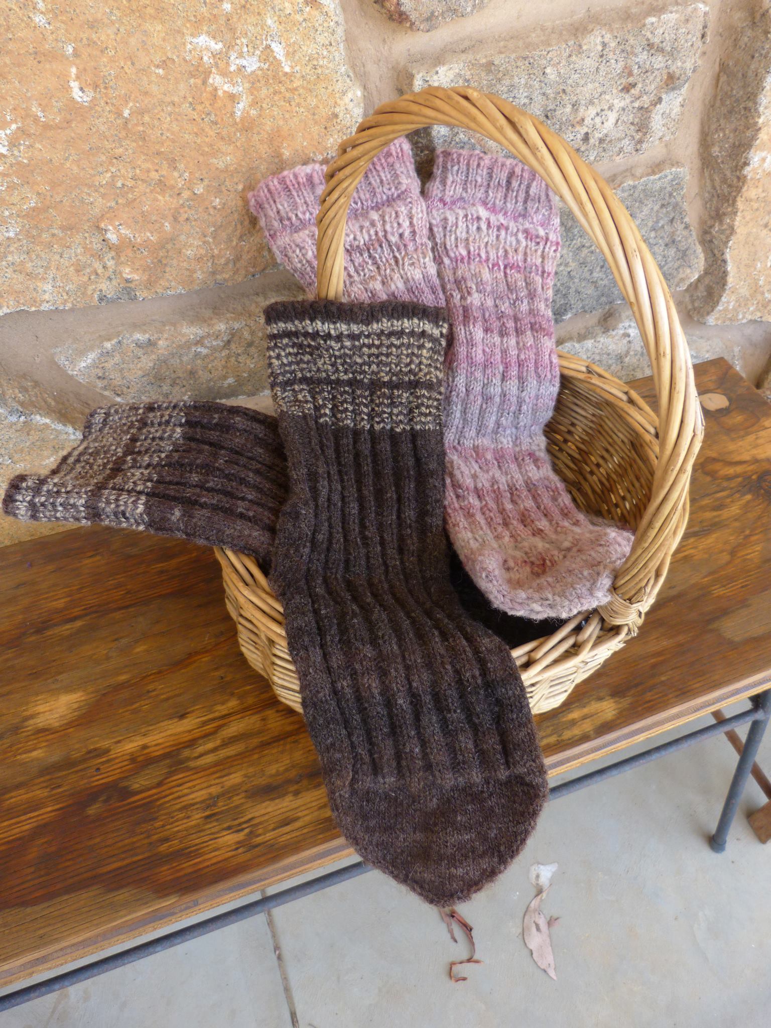 Beautiful Shropshire socks knitted by the shepherdess. Perfect fibre for springy sturdiness. Blended with other fibre to wearer's preference.