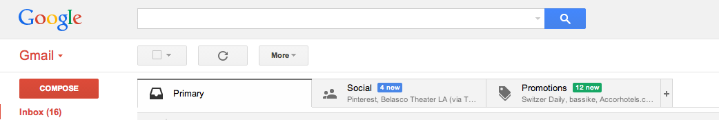 The Gmail tabbed browser view.