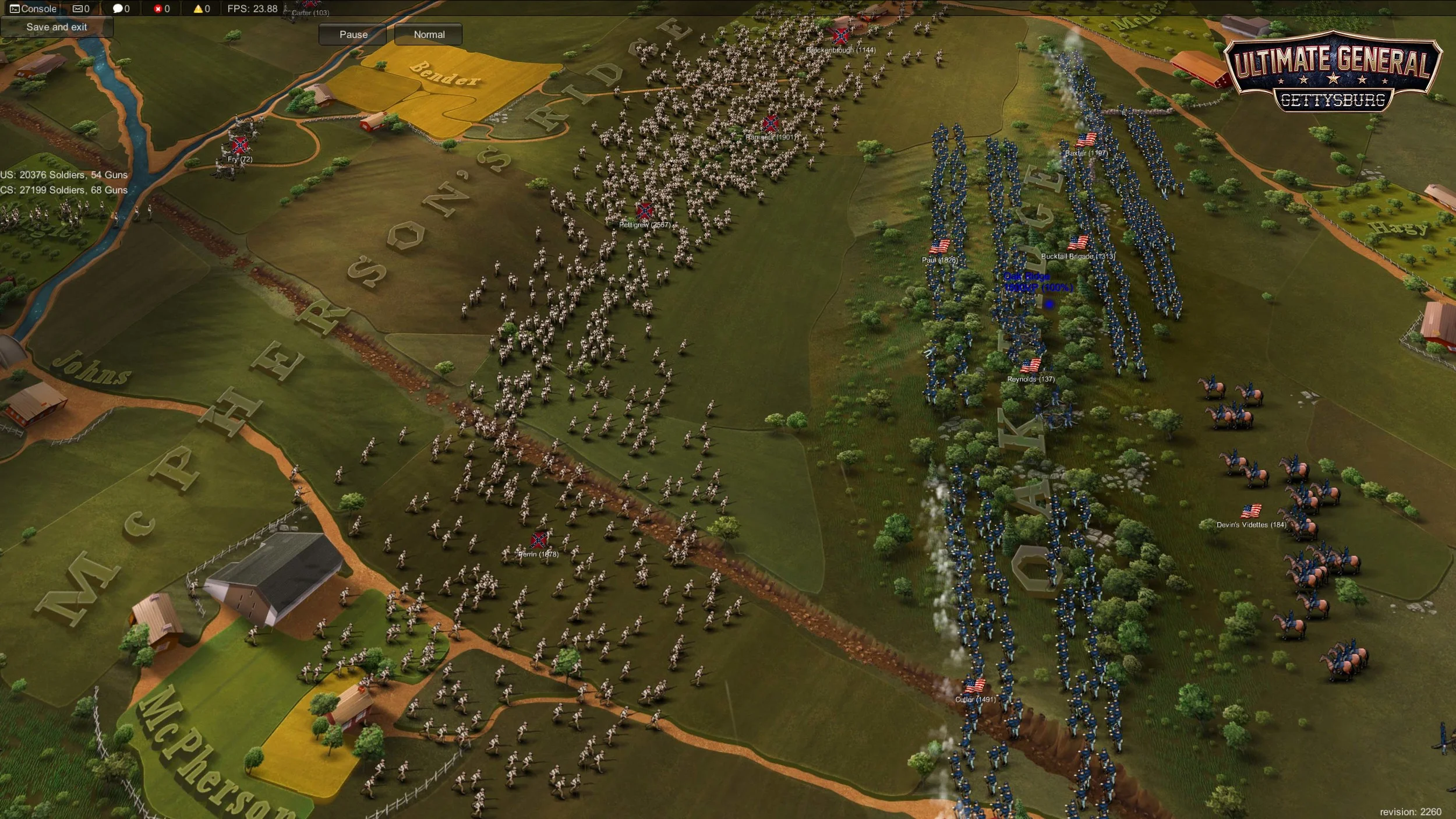 Confederates charge to take Oak Ridge. Disclaimer: Visuals not final. Picture taken from early Development build with basic UI